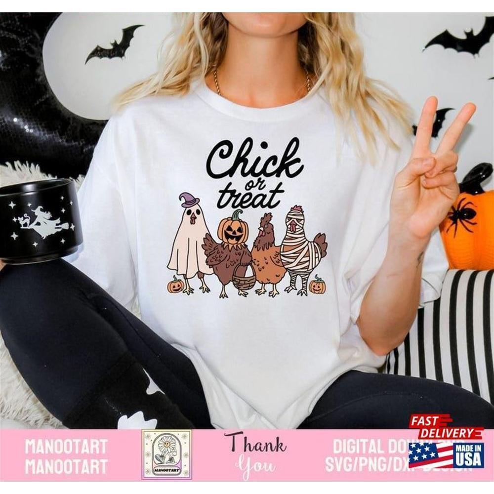 Chick or Treat Halloween Ghost Chicken Graphic T-Shirt